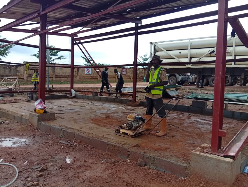 Multiple construction teams at work